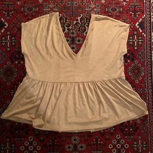 Soft Tan Suede V-neck Top